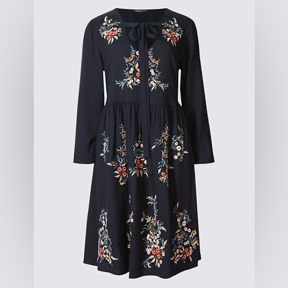 Mark and Spencer | LIMITED EDITION Embroidered Tie Detail Skater Dress - Picture 4 of 10